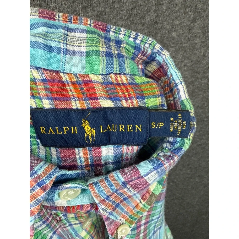 Ralph Lauren Button Down Men S Multicolor Preppy Hipster Linen Madras Plaid Pony
